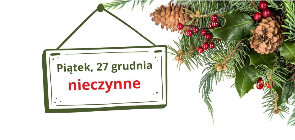 gałązka choinki z tabliczką informacyjną