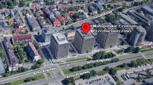 Mapa google maps z zaznaczoną siedzibą Małopolskiego Centrum Przedsiębiorczości